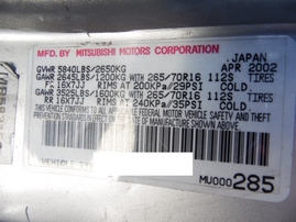 2002 MITSUBISHI MONTERO LIMITED SILVER 3.5L AT 4WD 173823